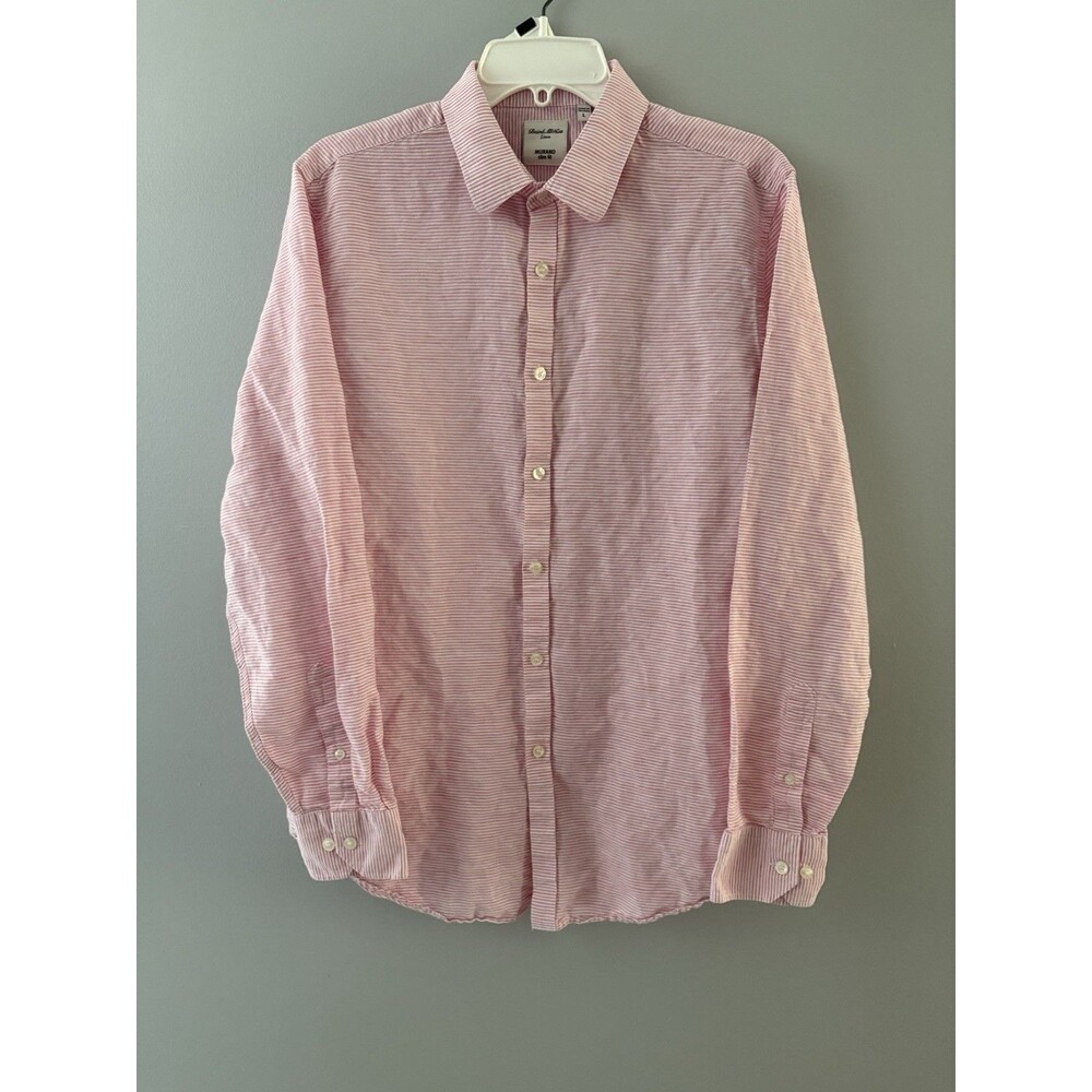 Baird Mcnutt Murano Shirt Mens Large Pink Stripe Linen Blend Slim Fit Preppy